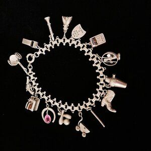 Unique Vintage 1970s Sterling Silver Charm Bracelet - 15 Charms!